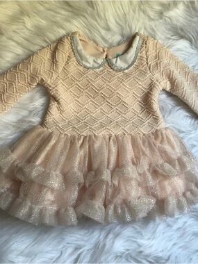 Nannette Baby 3-6M cream beaded long sleeved dress with collar